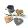 Wood and gray felt coasters "Hearts". Set of 2 or 4 | Tableware by DecoMundo Home. Item made of oak wood with fabric works with minimalism & modern style