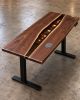 Black Walnut Epoxy River Desk with Casted Whiskey & Wireless Charger | Tables by Pelican State Woodworks