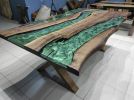 Epoxy Coffee Table with Green Resin River, Custom Live Edge | Dining Table in Tables by LuxuryEpoxyFurniture. Item composed of wood & synthetic