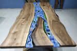 Live Edge Blue Ocean River Epoxy Dining Table - Living Room | Tables by LuxuryEpoxyFurniture. Item composed of wood and synthetic