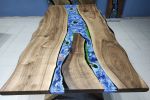 Live Edge Blue Ocean River Epoxy Dining Table - Living Room | Tables by LuxuryEpoxyFurniture. Item composed of wood and synthetic