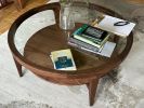 Modern Round Wood Coffee Table with Glass Top, USA made | Tables by Marco Bogazzi