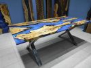 Custom Order Blue Epoxy Olive Wood Dining Table | Tables by LuxuryEpoxyFurniture. Item composed of wood and synthetic