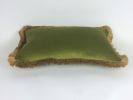 green and gold pillow // gold fringed pillow // green | Pillows by velvet + linen