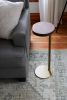 Small, Live-edge Walnut, Gold round side table | Tables by Hazel Oak Farms. Item made of walnut with steel
