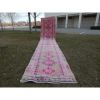 1970s Vintage Pink Turkish Kurdish Oushak Runner - Hallway | Runner Rug in Rugs by Vintage Pillows Store. Item made of cotton with fiber