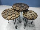 Hexagon Coffee Table Set, Round Epoxy Table, Resin Dining | Dining Table in Tables by LuxuryEpoxyFurniture. Item composed of wood & synthetic