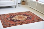 Antique Rug | 4.5 x 6.6 | Rust Pink Navy Beige French Blue | Area Rug in Rugs by The Loom House. Item composed of fiber