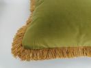 Olive green velvet pillow // green velvet cushion // green | Pillows by Velvet Fringe