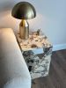 Handmade Calacatta Viola Marble Side Table: Natural Stone Nightstand | Tables by AEGEAN MARBLE ARTISAN ATELIER