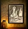 Silent Reflection - Framed Original Charcoal Drawing - Still Life | Drawings by Eman's Gallery