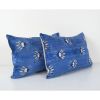 Blue Silk Ikat Velvet Pillow, Pair Handloomed Lamb Design Lu | Cushion in Pillows by Vintage Pillows Store