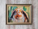 Funny rabbit pet portrait painting original 8x6, Custom | Oil And Acrylic Painting in Paintings by Natart. Item made of canvas with synthetic works with contemporary style