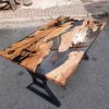 Custom Live Edge Epoxy Resin Dining Table | Tables by Ironscustomwood. Item made of wood with metal