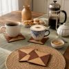 Oak Mahogany Marquetry Coasters, Geometric Wood Veneer Set, Modern Table Decor (Set of 4) | Tableware by Vesta Corte