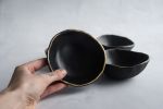 SMALL BLACK and GOLD single or set of 2  bowl with leaf patt | Dinnerware by Laima Ceramics. Item composed of stoneware in minimalism or rustic style