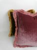 Berry Pink Silk Velvet Pillow with Dusty Pink Fringe Trim | Pillows by Velvet Fringe. Item compatible with boho and eclectic & maximalism style