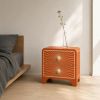 Terracotta Bone Inlay Nightstand, Sunburst Curved Bedside Table, 2 Drawer Burnt Orange 70s Furniture | Storage by IKKAZA