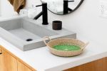 Woven Round Tray I Light Green | Decorative Tray in Decorative Objects by NEEPA HUT. Item made of wool with fiber