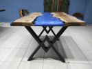 Custom Order Metallic Blue Epoxy Resin River Table | Dining Table in Tables by LuxuryEpoxyFurniture. Item composed of wood & synthetic