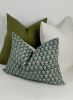 teal floral block print pillow, teal floral pillow, block | Pillows by velvet + linen