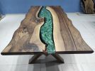 Custom Order Dark Walnut Green Epoxy Table | Dining Table in Tables by LuxuryEpoxyFurniture. Item made of wood with synthetic