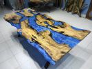 Live Edge Olive Table | Ocean River Dining Epoxy Table | Dining Table in Tables by LuxuryEpoxyFurniture. Item composed of wood and synthetic