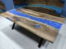 Luxury Epoxy Resin Walnut Dining Table, Blue Epoxy Table | Tables by LuxuryEpoxyFurniture. Item composed of wood and synthetic