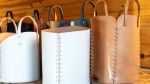 12in Linen Leather Basket | Storage Basket in Storage by Harrow and Sickle Leather Design
