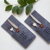 Grey felt Cutlery holders pockets "Little Squares" Set of 2 | Utensils by DecoMundo Home. Item composed of fabric & leather compatible with minimalism and country & farmhouse style