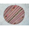 Round Oushak Kilim Rug Flat Woven Pink Turkish Handwoven | Small Rug in Rugs by Vintage Pillows Store. Item composed of wool and fiber
