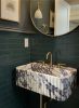 Fluted Calacatta Viola Marble Sink, Rectangular Wall Mount Basin, Carved Natural Stone Vanity | Water Fixtures by AYMARBLEDESIGN LLC