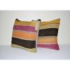 16" X 16" Set of Two Striped Turkish Kilim Pillow Cover | Sham in Linens & Bedding by Vintage Pillows Store. Item composed of cotton and fiber