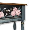 Hand-Painted Peony Console Table, Narrow Blue-Green Entryway Table, Solid Wood Botanical Furniture | Tables by Birds and Gardens Inc