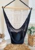 Black Macrame Woven Hammock Swing Chair | DIANA BLACK | Chairs by Limbo Imports Hammocks. Item made of wood with cotton