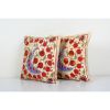 Suzani Textile Throw Pillow, Silk Cotton Blend Peacock Desig | Cushion in Pillows by Vintage Pillows Store