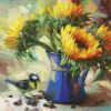Sunflowers original painting in oil on canvas, Modern wall | Oil And Acrylic Painting in Paintings by Natart. Item made of canvas with synthetic works with contemporary style
