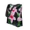 Tote Bag - Desire - Pink Lily Floral Realism on Black | Work by Eman's Gallery