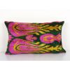 Ikat Hot Pink and Dark Green Pillow Cover with Tulip Pattern | Cushion in Pillows by Vintage Pillows Store