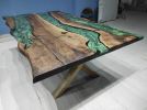 Epoxy Coffee Table with Green Resin River, Custom Live Edge | Dining Table in Tables by LuxuryEpoxyFurniture. Item composed of wood & synthetic