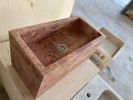 Handcarved Red Travertine Farmhouse Sink: Wall Mounted Vanity | Water Fixtures by AEGEAN MARBLE ARTISAN ATELIER