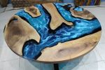 Custom 60" Diameter, Round Walnut Wood, Turquoise White | Dining Table in Tables by LuxuryEpoxyFurniture. Item composed of wood and synthetic