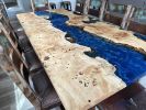 River Epoxy Resin Table, Blue White Resin Dining Table | Tables by LuxuryEpoxyFurniture. Item made of wood with synthetic