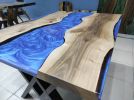 Custom Order Metallic Blue Epoxy Resin River Table | Dining Table in Tables by LuxuryEpoxyFurniture. Item composed of wood & synthetic