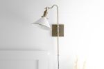 Bedside Light - White Cone Shade - Model No. 1066 | Sconces by Peared Creation. Item composed of brass and glass