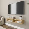 Oak Solid Wood Floating Tv-Stand, Modern Floating Media Cons | Ledge in Storage by Picwoodwork. Item made of oak wood