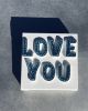 Love You Blue Crystal 4" x 4" | Mixed Media in Paintings by Emeline Tate. Item composed of canvas and synthetic
