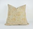 Yellow block print pillow, block print mustard floral pillow | Pillows by velvet + linen