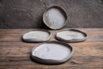 Set of 4 cake plates - (set nr6) STC organic natural shape | Dinnerware by Laima Ceramics. Item composed of stoneware in minimalism style