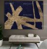 Large Gold Leaf Art Metal Shine Navy Blue Wall Art 3D | Oil And Acrylic Painting in Paintings by Berez Art. Item made of canvas works with minimalism & contemporary style